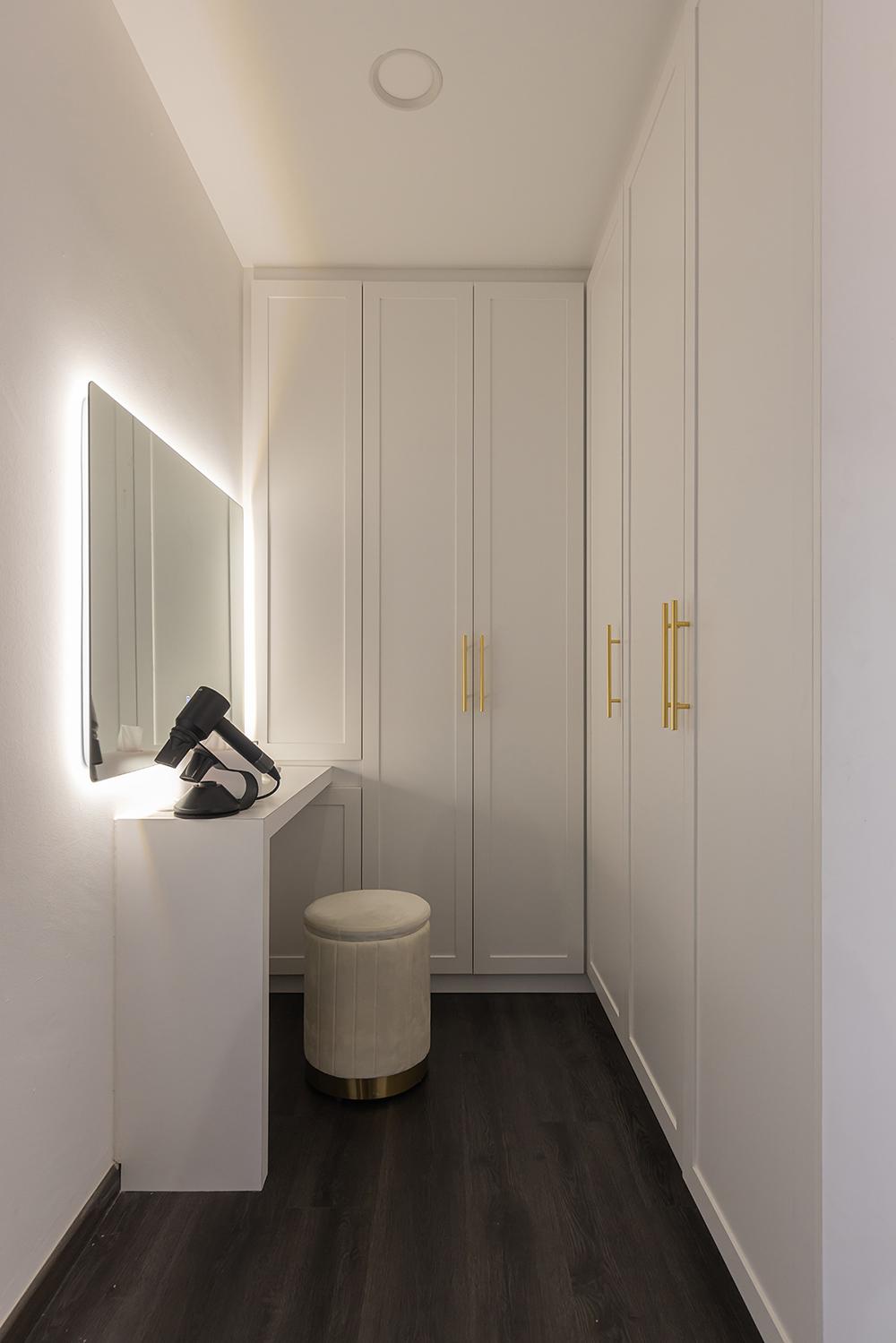Industrial Walk-in Wardrobe with Mirror and Cove Lighting