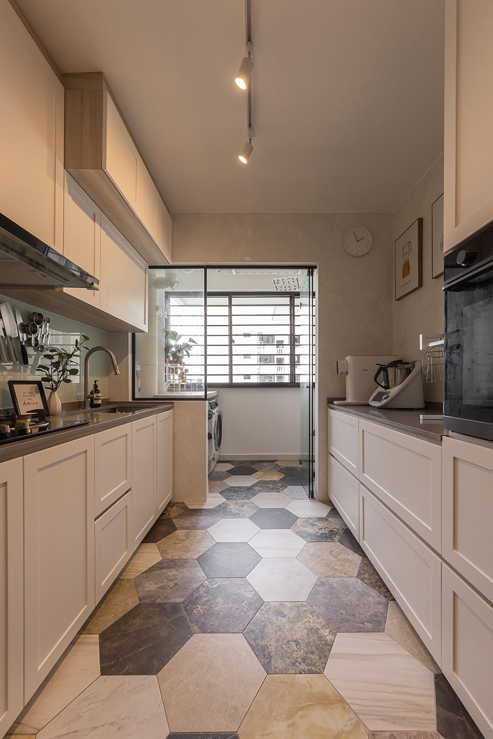 Industrial Kitchen with Countertop and Homogeneous Tiles