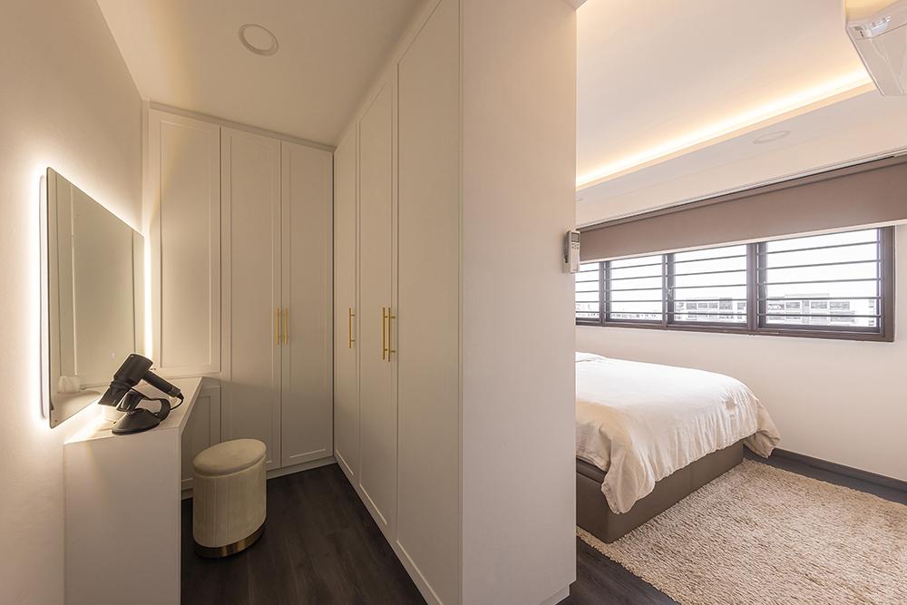 Industrial Bedroom with Vinyl Flooring and Cove Lighting