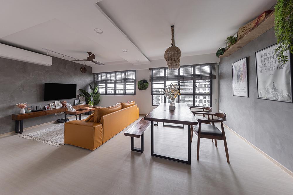 Industrial Living Room with Vinyl Flooring and Feature Wall