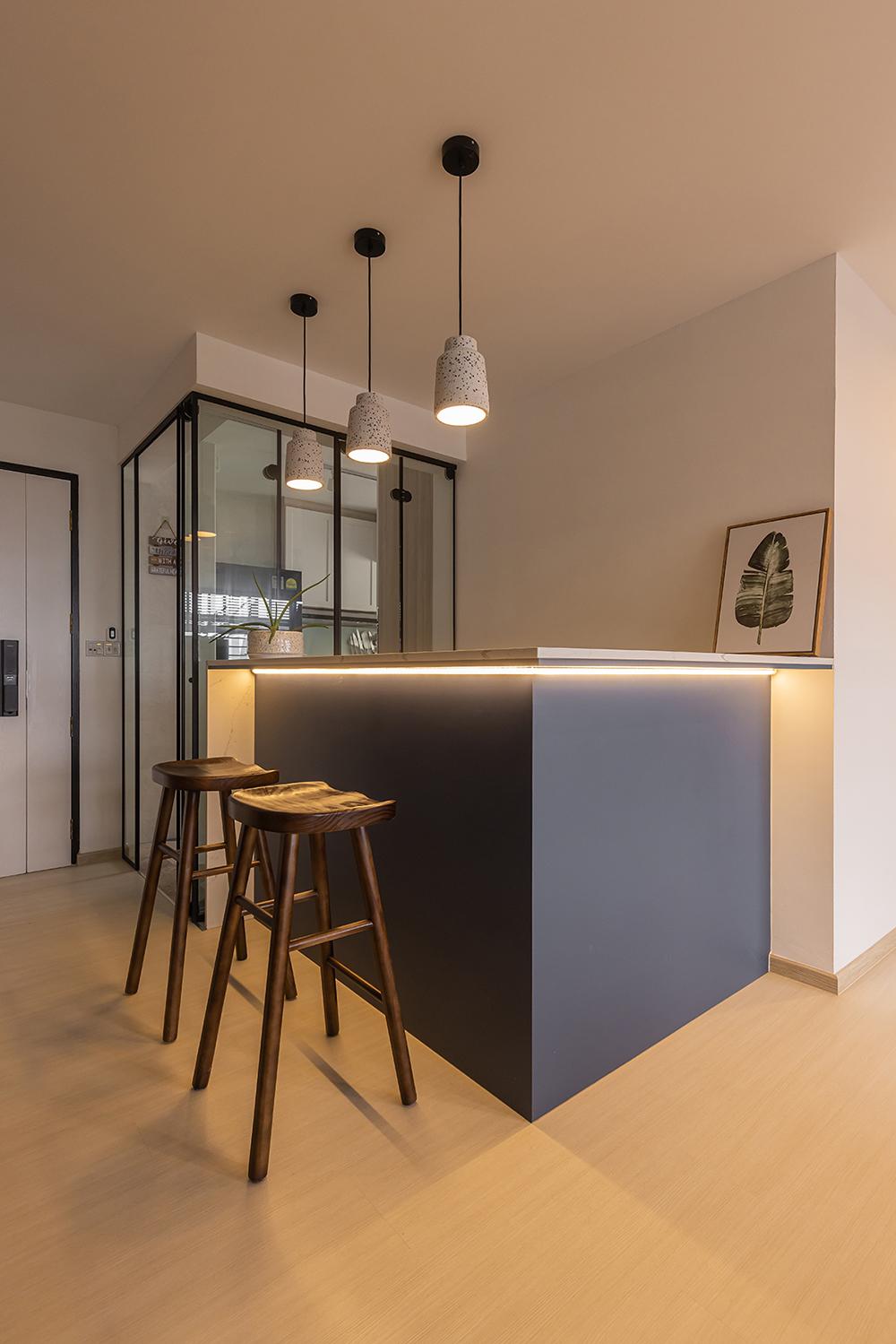 Industrial Home Bar with Countertop and Glass Door