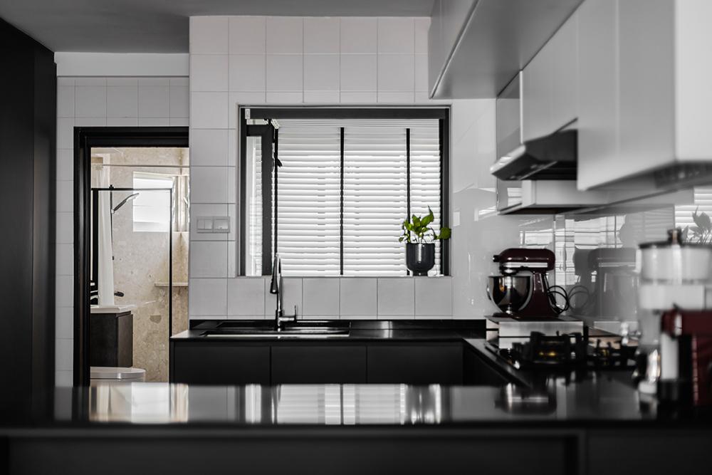 Modern Kitchen with Countertop and Kitchen Window