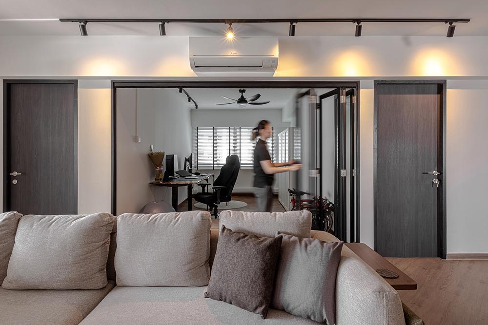Modern Study with Vinyl Flooring and Glass Door