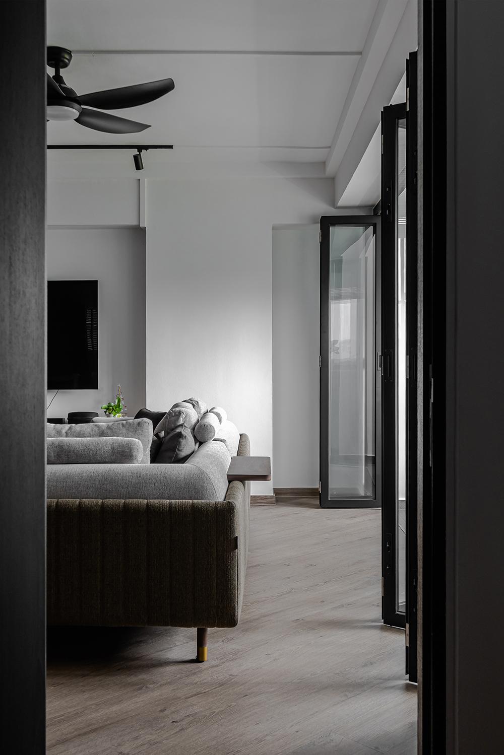 Modern Living Room with Vinyl Flooring and Glass Door