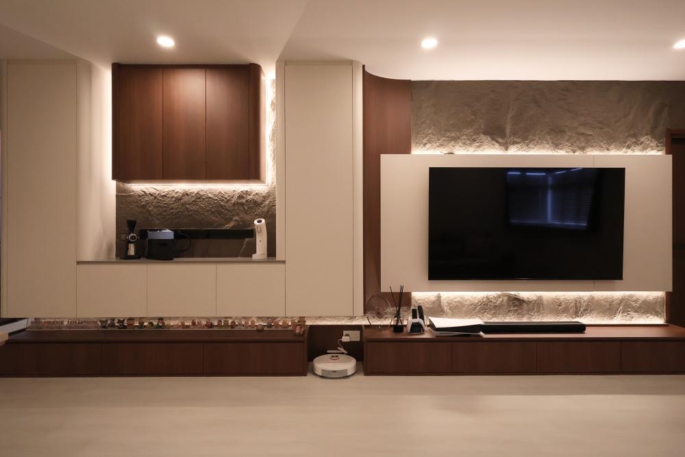 Modern Living Room with TV Console and Feature Wall