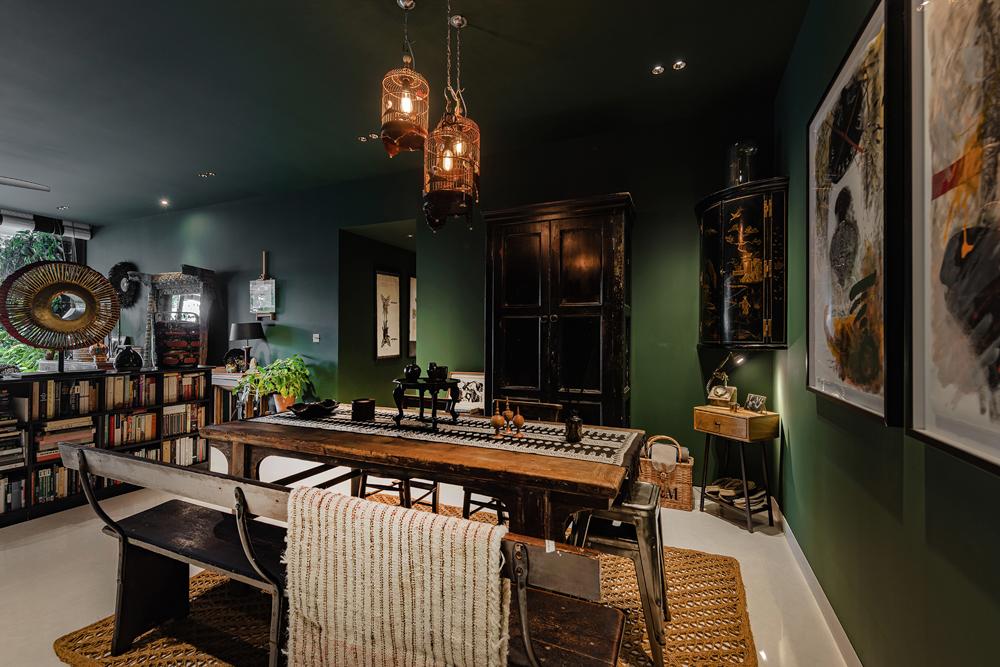 Eclectic Dining Room with Artwork and Dining Table