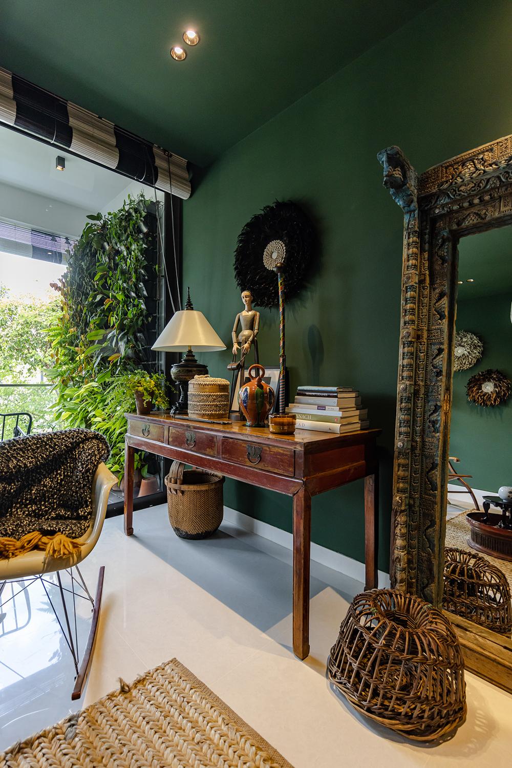 Eclectic Living Room with Mirror and Artwork