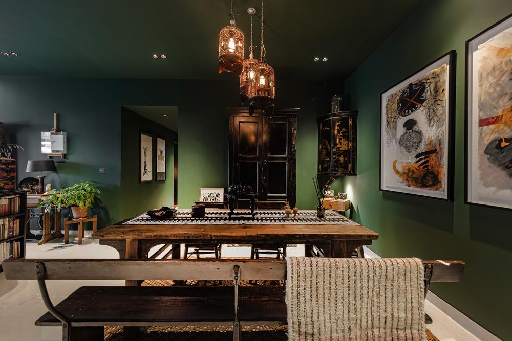 Eclectic Dining Room with Artwork and Dining Table