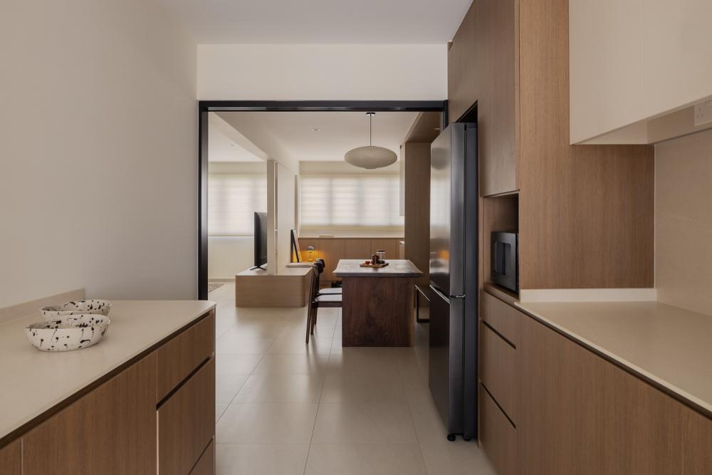 Asian Kitchen with Countertop and Homogeneous Tiles