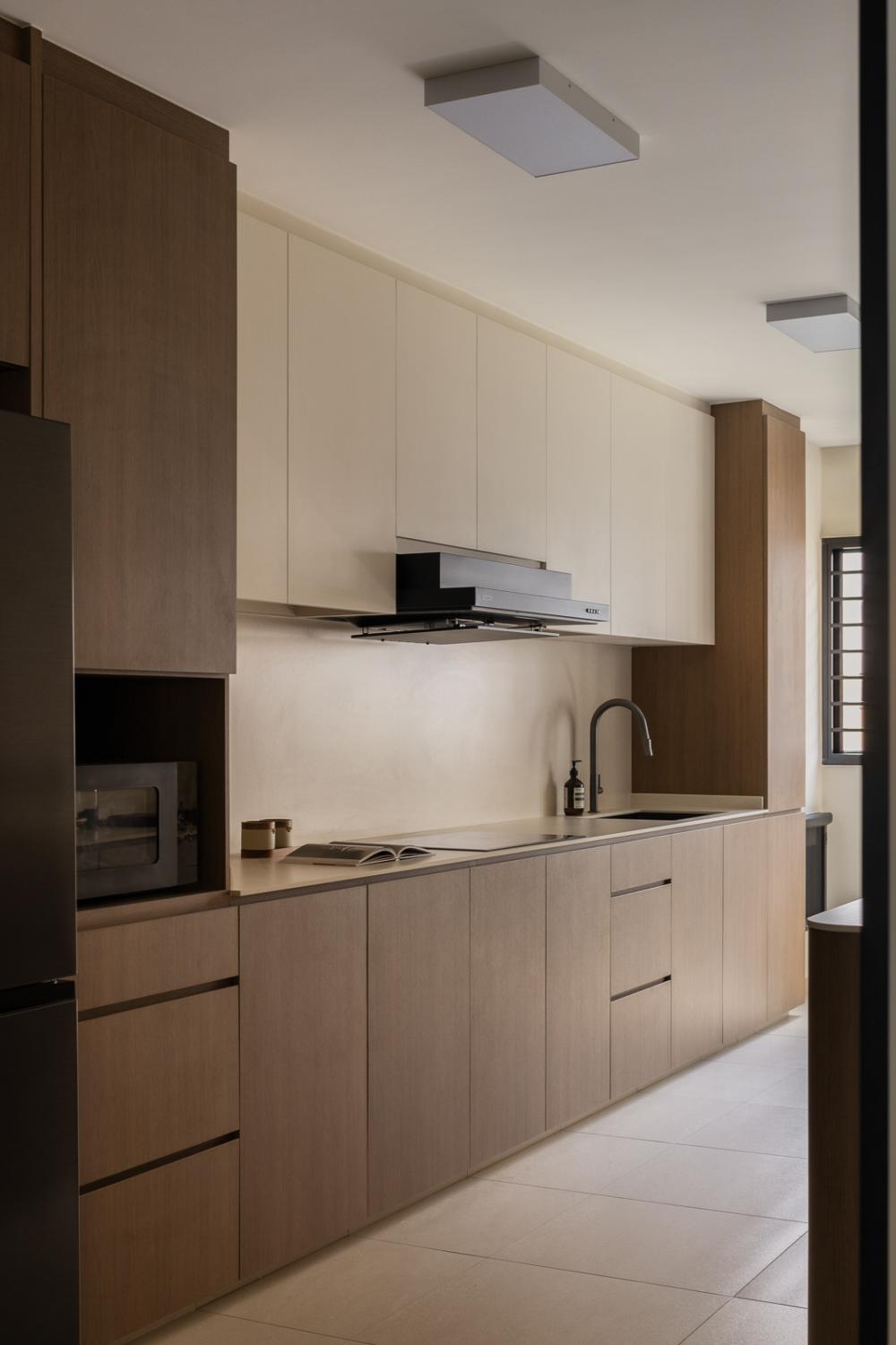 Asian Kitchen with Countertop and Homogeneous Tiles