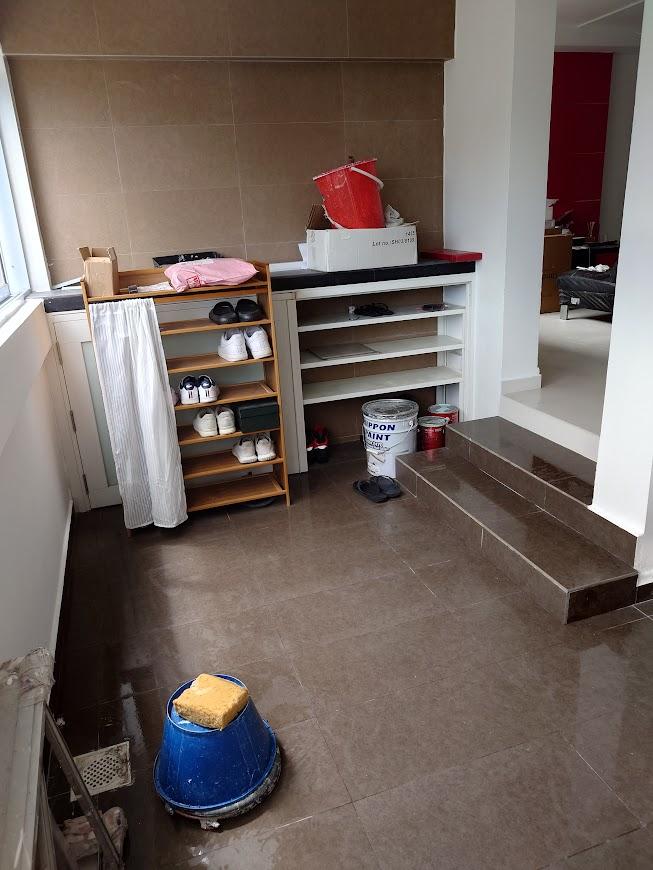 Asian Entryway with Mirror and Shoe Rack