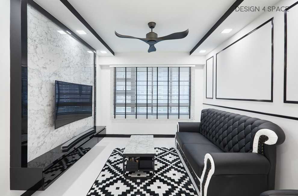 Scandinavian Living Room with TV Console and Feature Wall