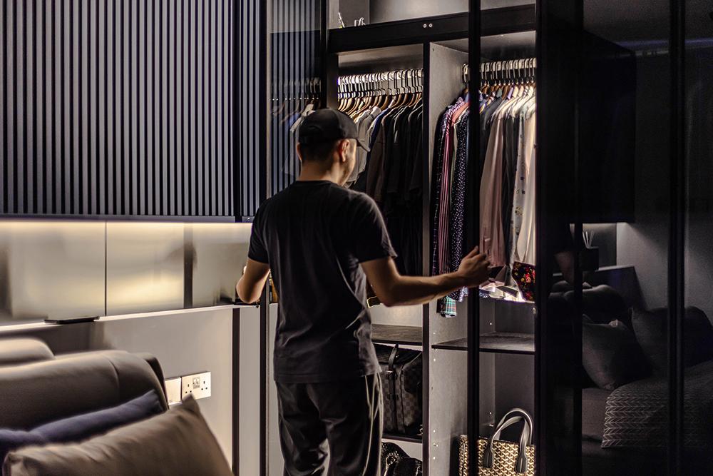 Industrial Bedroom with Wardrobe and Closet