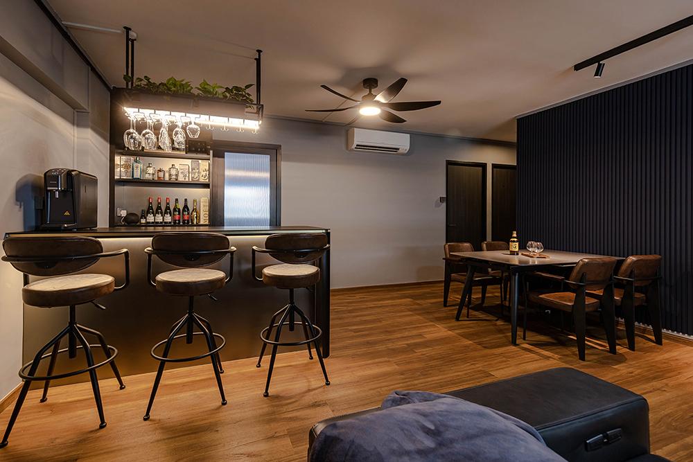 Industrial Home Bar with Countertop and Vinyl Flooring