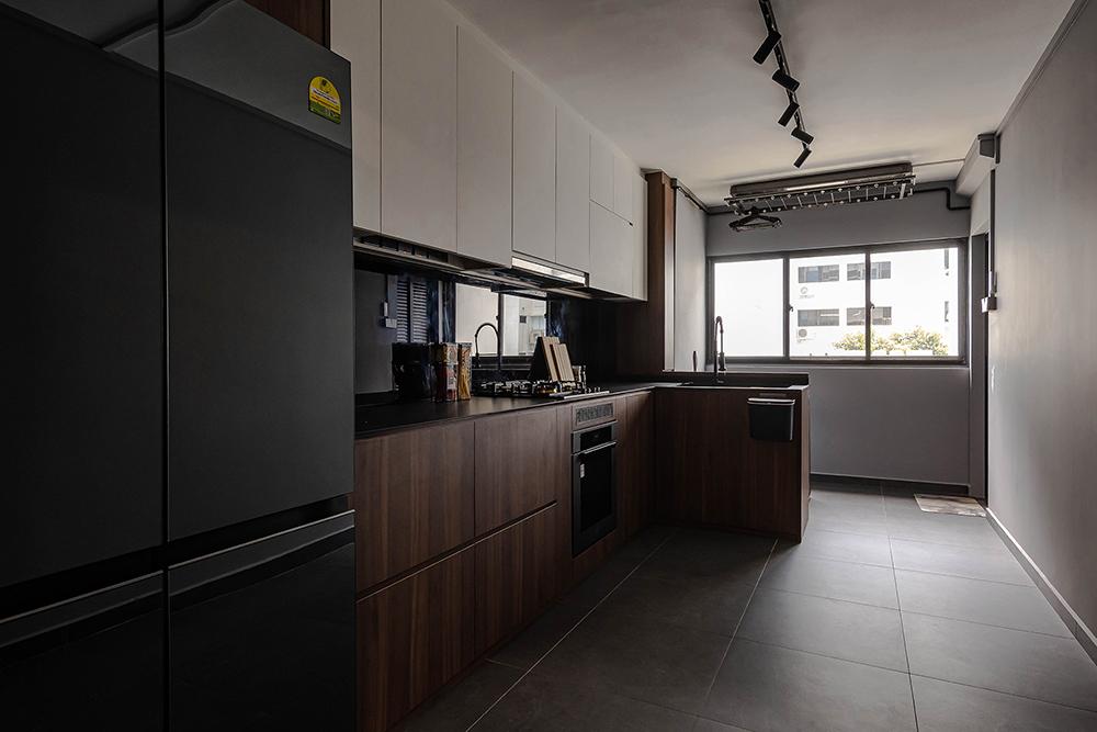 Industrial Kitchen with Countertop and Homogeneous Tiles