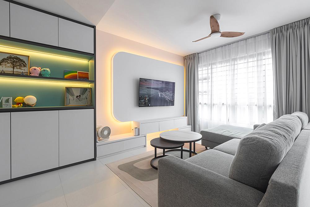 Modern Living Room with TV Console and Cove Lighting