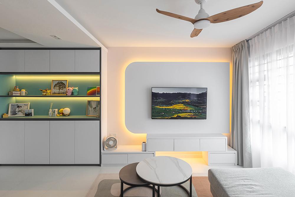 Modern Living Room with TV Console and Cove Lighting