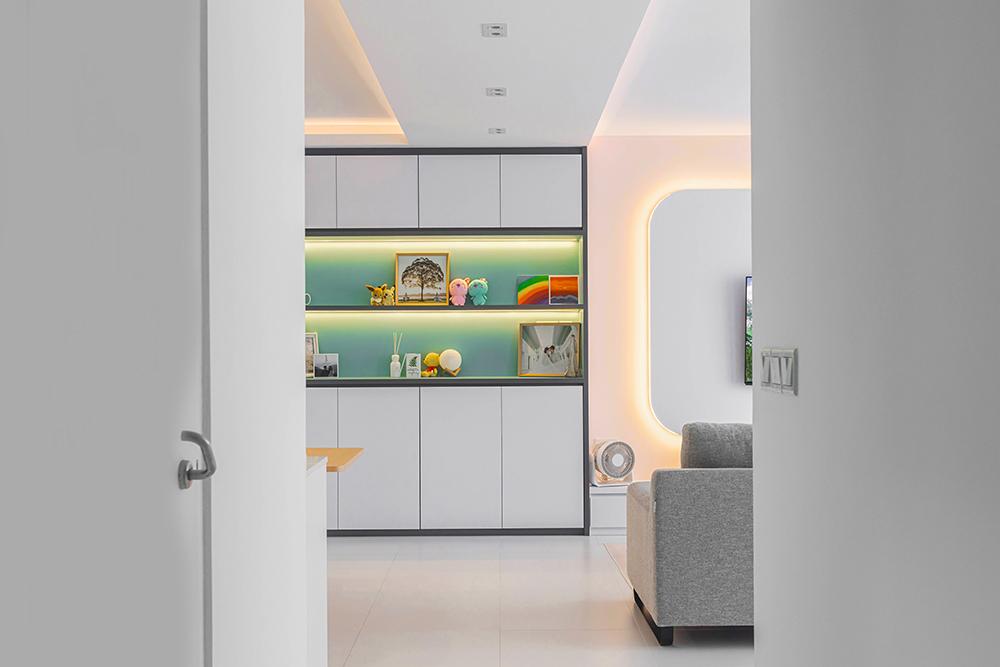 Modern Living Room with Homogeneous Tiles and Cove Lighting