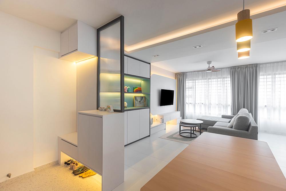 Modern Living Room with TV Console and Cove Lighting