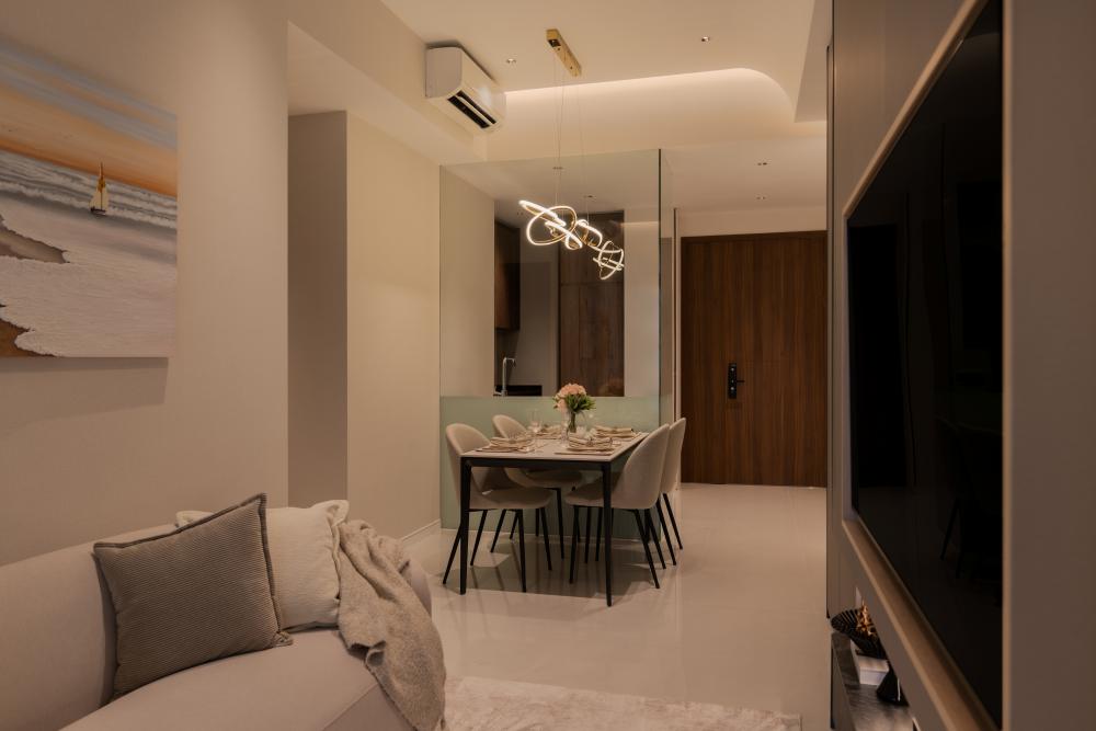 Modern Living Room with Feature Wall and Cove Lighting