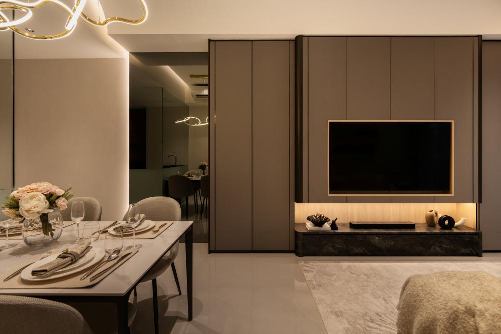 Modern Living Room with TV Console and Feature Wall