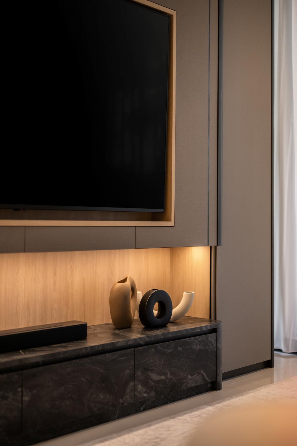 Modern Living Room with TV Console and Feature Wall