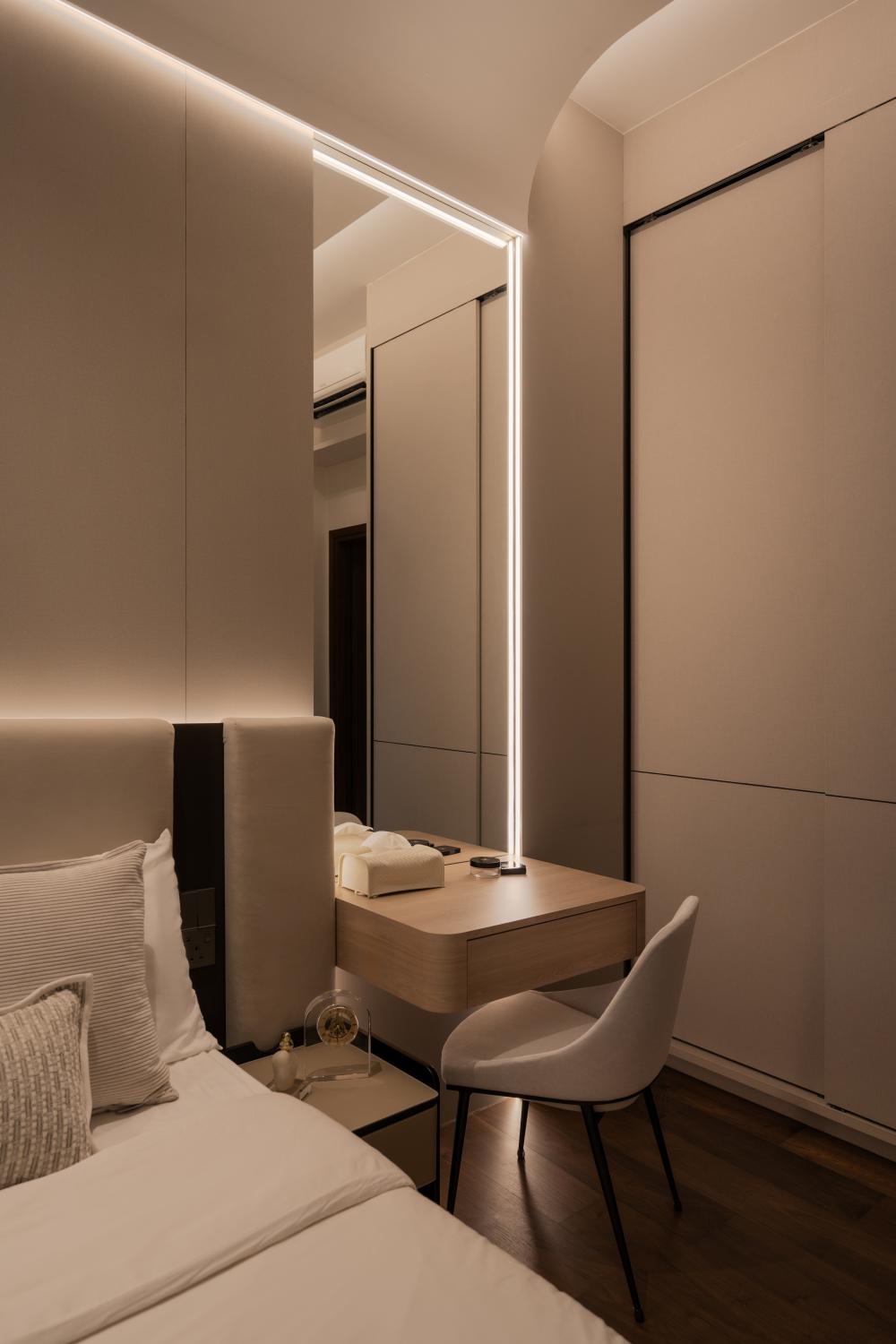 Modern Bedroom with Mirror and Wardrobe