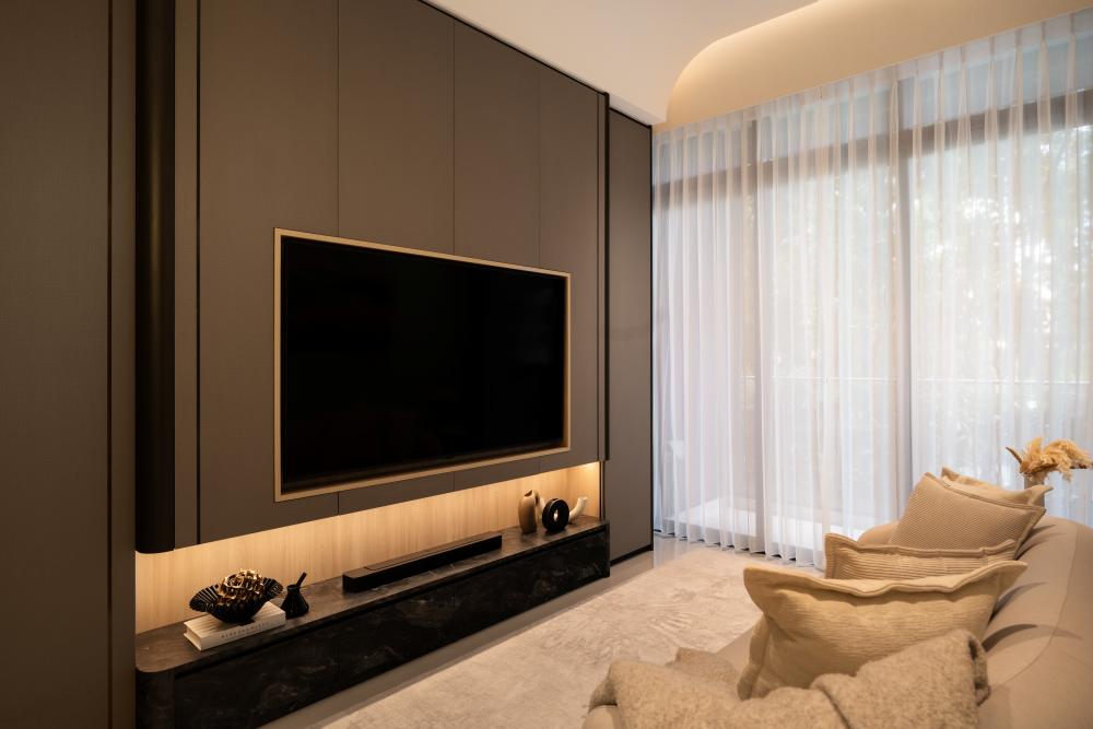 Modern Living Room with TV Console and Feature Wall