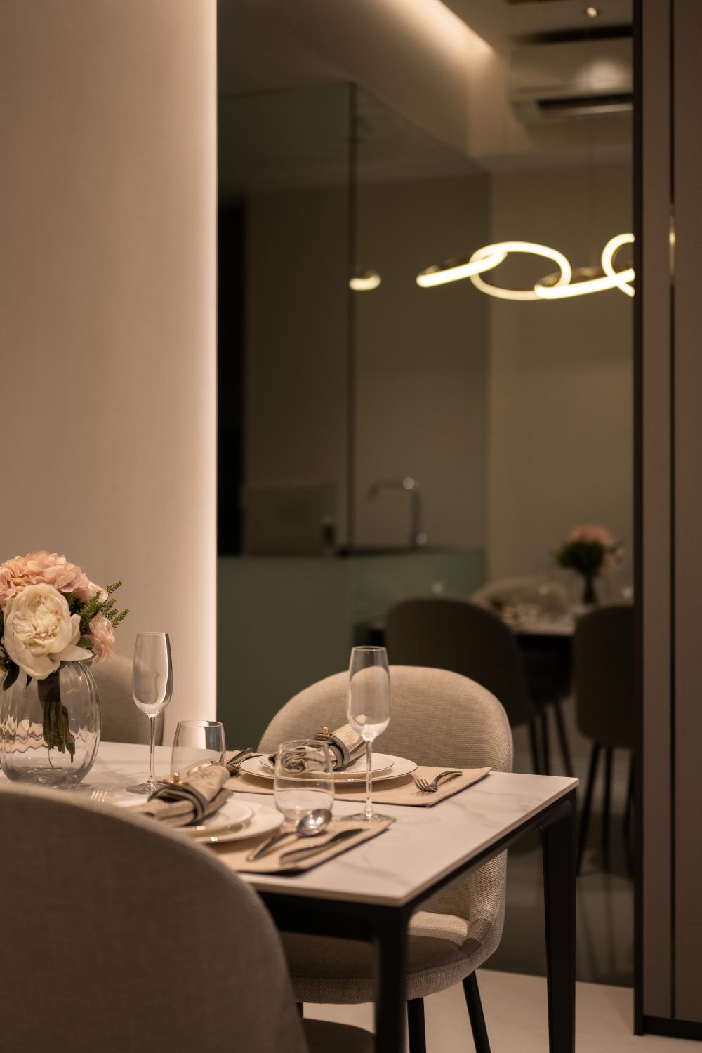 Modern Dining Room with Chandelier and Dining Table