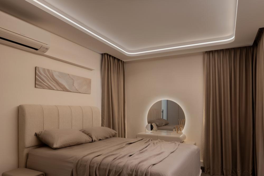 Modern Bedroom with Mirror and Artwork