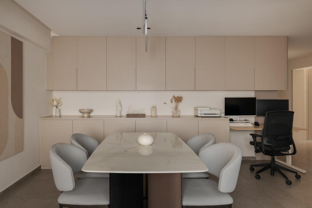 Modern Dining Room with Artwork and Desk