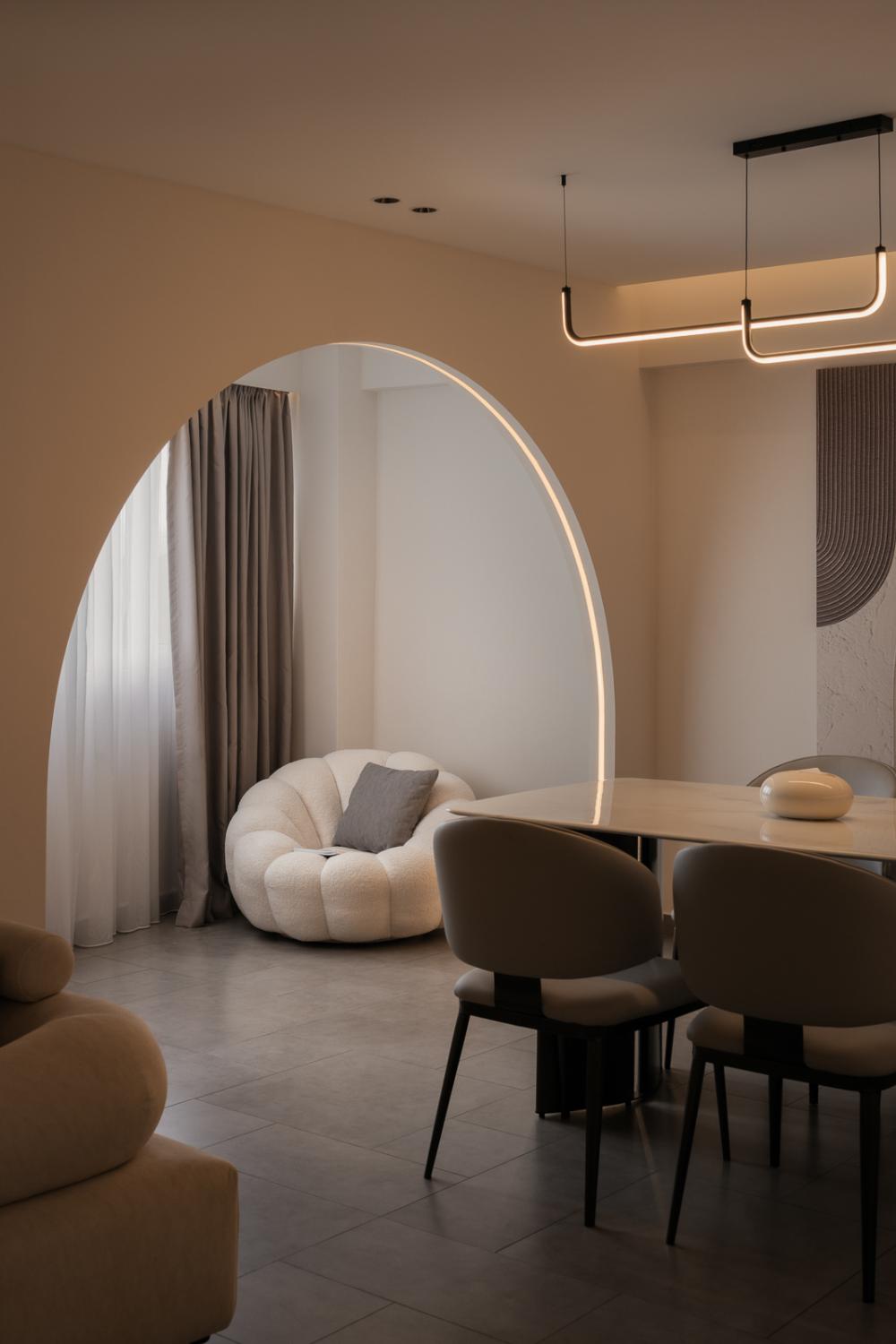Modern Balcony with Window Seat and Curtain