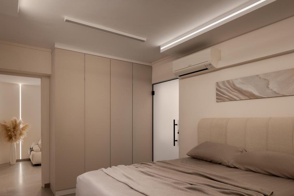 Modern Bedroom with Artwork and Glass Door