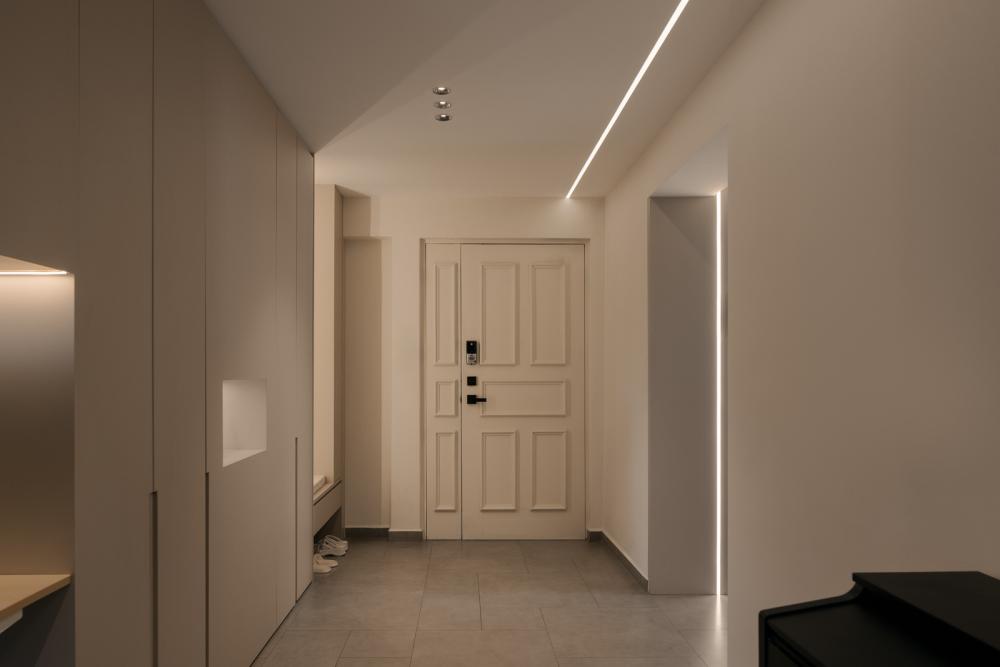 Modern Entryway with Seating Bench and Small Storage