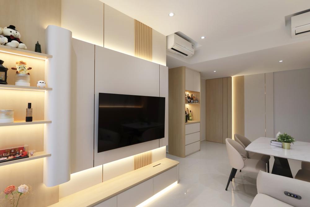 Modern Living Room with TV Console and Feature Wall