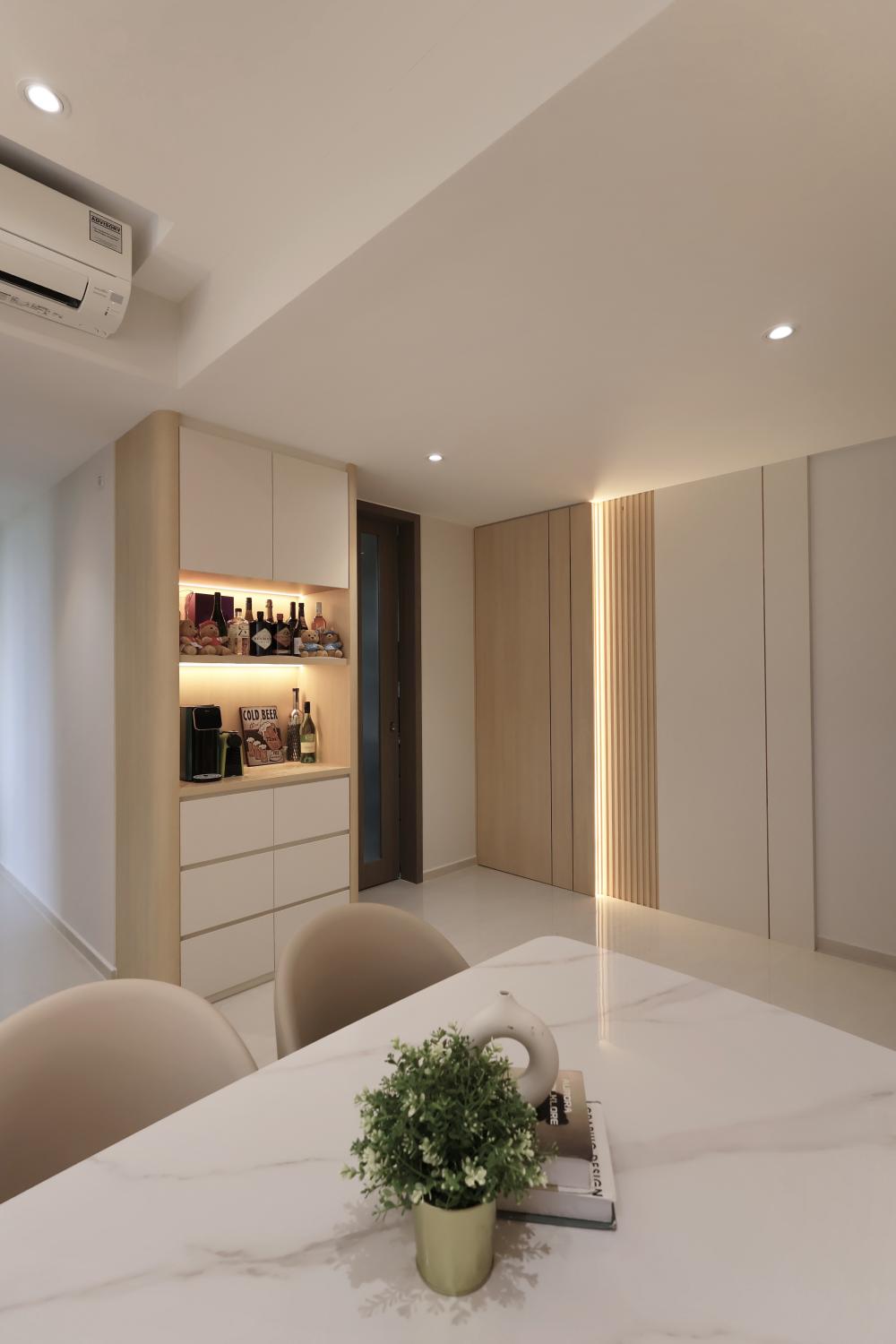 Modern Dining Room with Cove Lighting and Ceiling Light