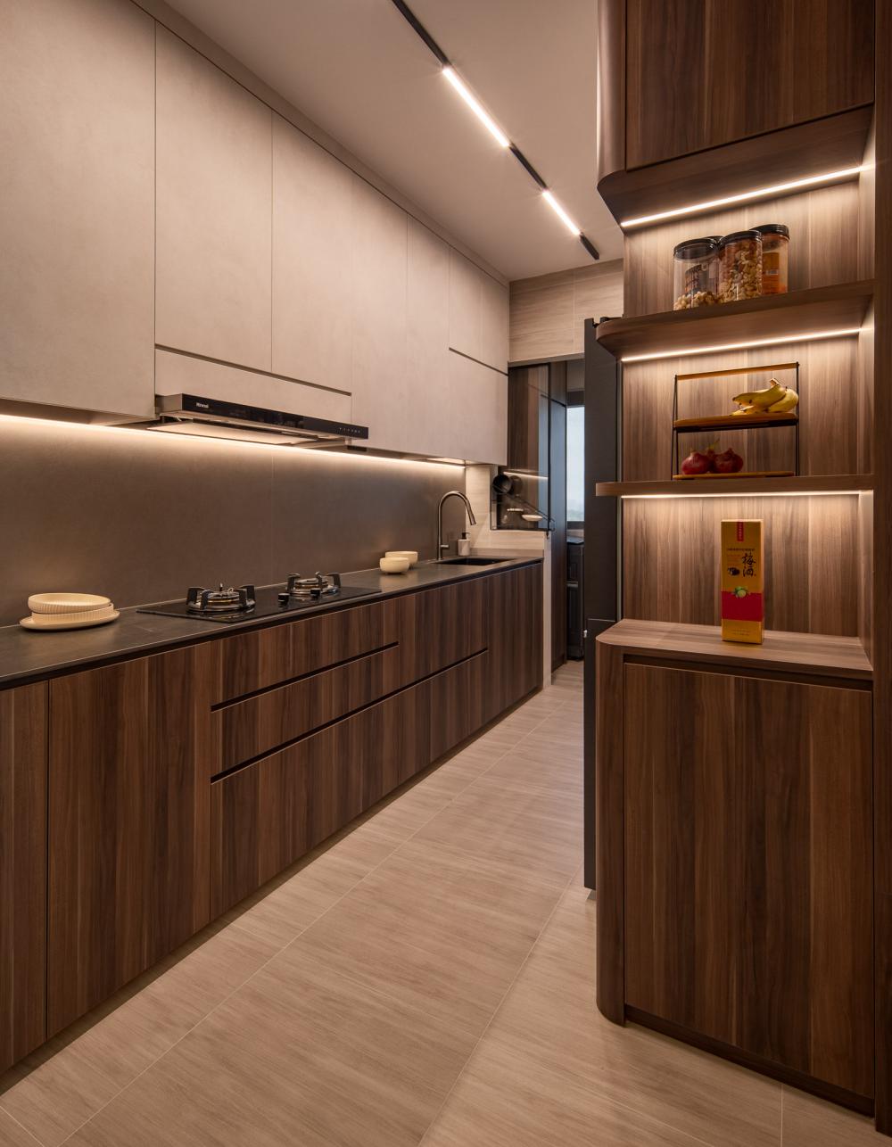 Modern Kitchen with Countertop and Homogeneous Tiles