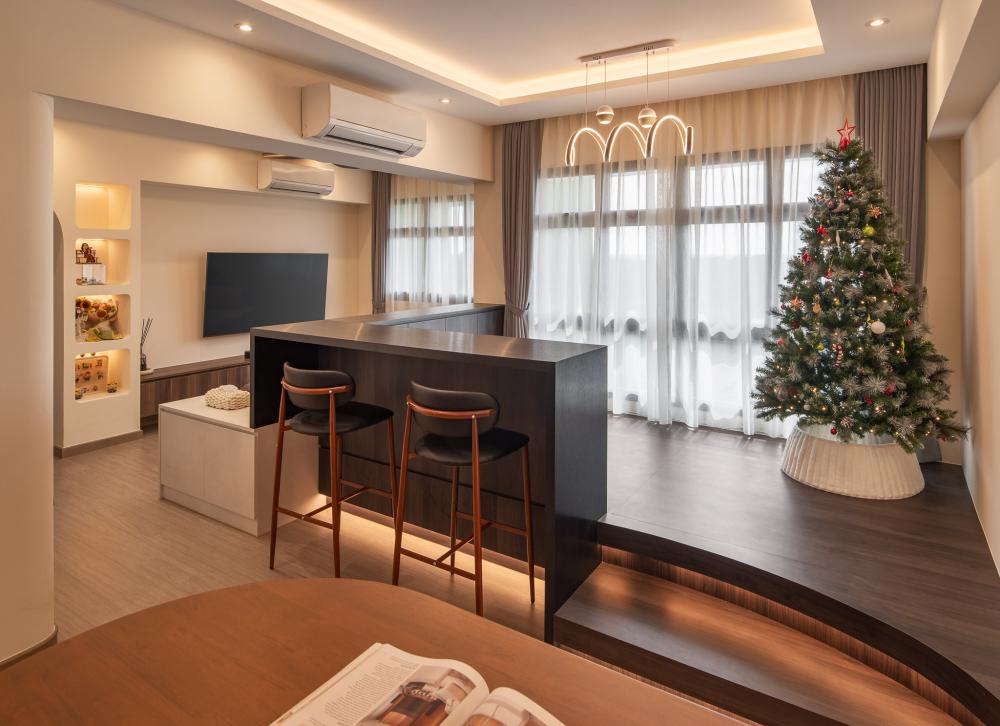 Modern Living Room with Vinyl Flooring and TV Console