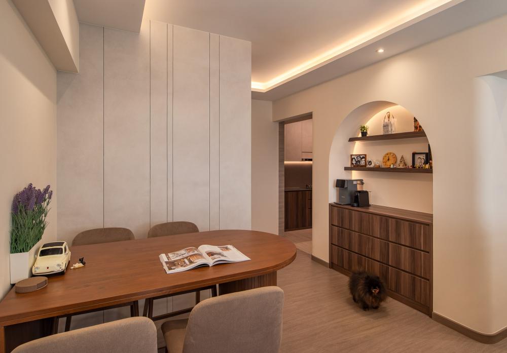 Modern Dining Room with Cove Lighting and Drop Ceiling