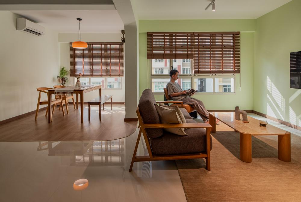 Country Living Room with Vinyl Flooring and Homogeneous Tiles