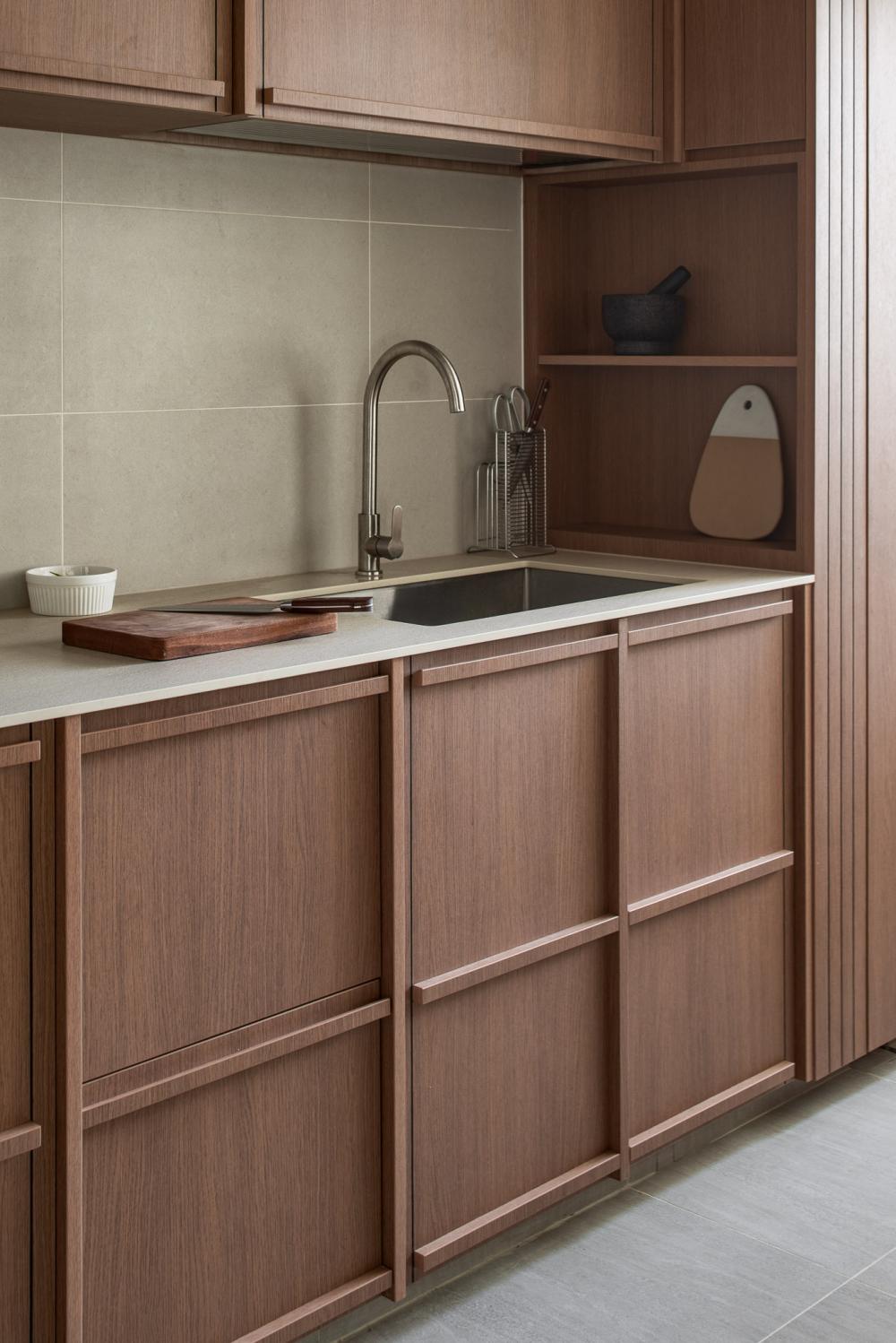 Country Kitchen with Countertop and Homogeneous Tiles
