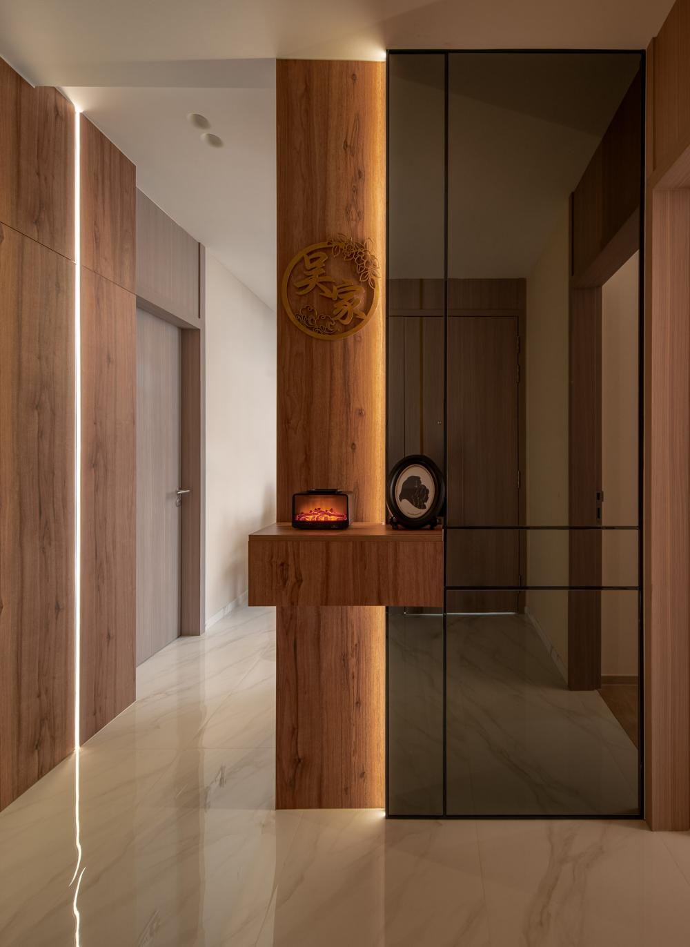 Modern Foyer with Feature Wall and Mirror