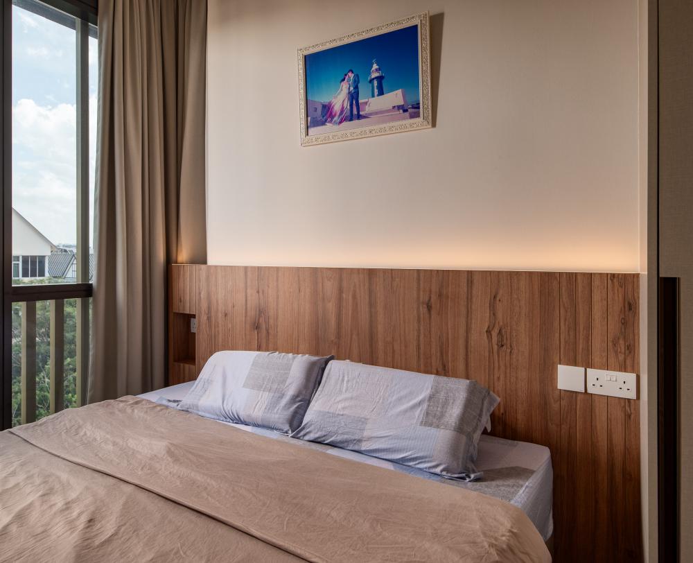 Modern Bedroom with Cove Lighting and Built-in Bed
