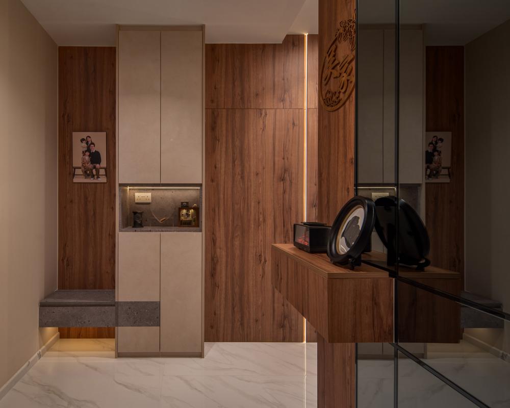Modern Foyer with Artwork and Storage Cabinets