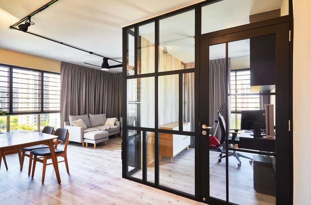Scandinavian Living Room with Vinyl Flooring and Parquet Floor