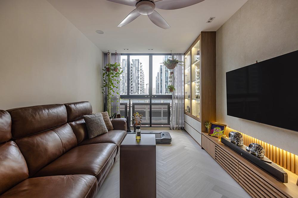 Eclectic Living Room with Vinyl Flooring and TV Console