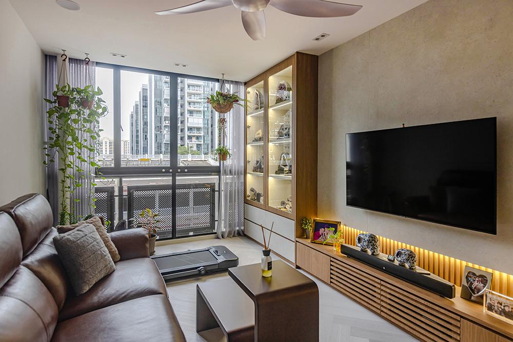 Eclectic Living Room with Vinyl Flooring and TV Console
