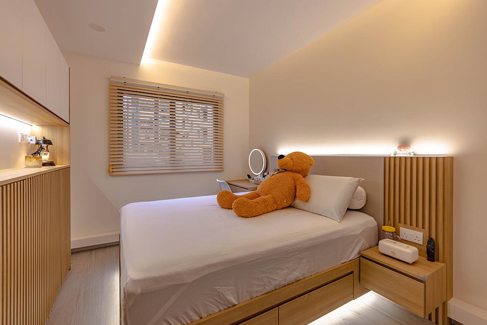 Eclectic Bedroom with Feature Wall and Bedside Table