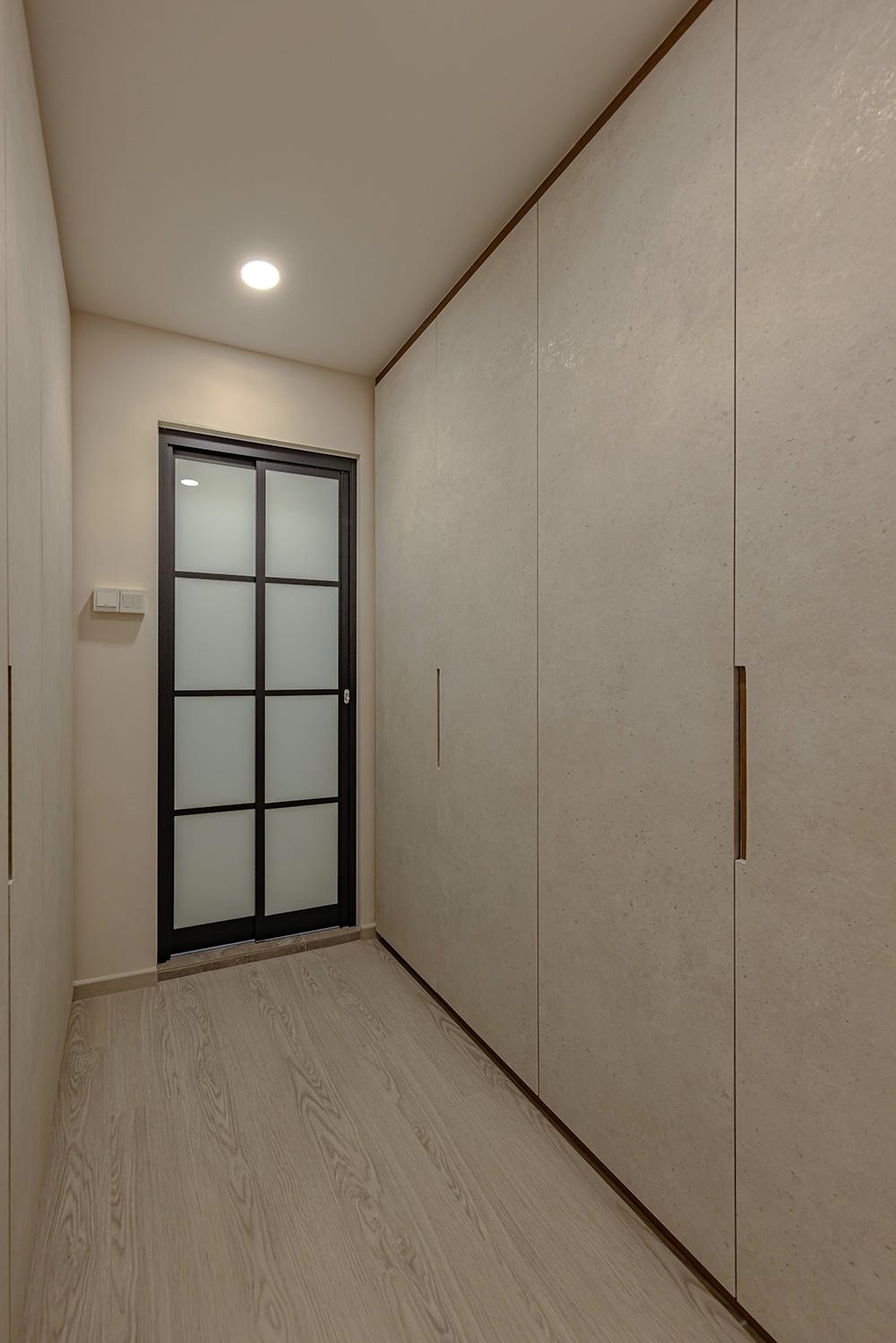 Eclectic Walk-in Wardrobe with Glass Door and Wardrobe