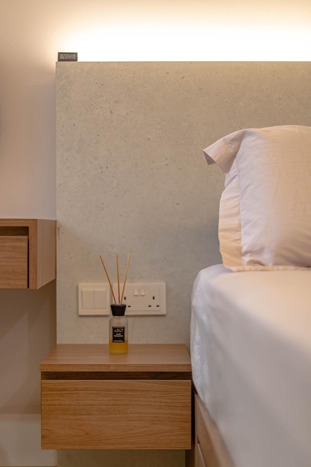 Eclectic Bedroom with Feature Wall and Bedside Table